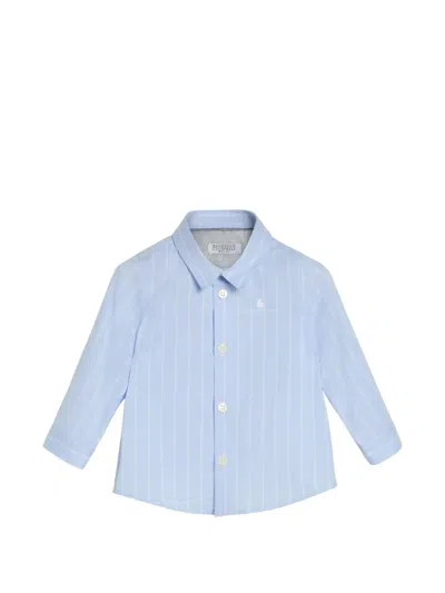 Brunello Cucinelli Gestreiftes Baby Bernie Popeline-hemd In Blue