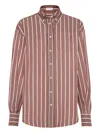 Brunello Cucinelli Striped Cotton-blend Poplin Shirt In Brown