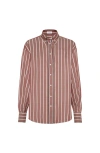 Brunello Cucinelli Striped Cotton-blend Poplin Shirt In Brown