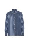 Brunello Cucinelli Women Striped Cotton Shirt In Blue