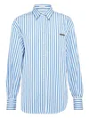 Brunello Cucinelli Striped Poplin Shirt In Blue