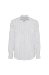 Brunello Cucinelli Striped Poplin Shirt In Brown