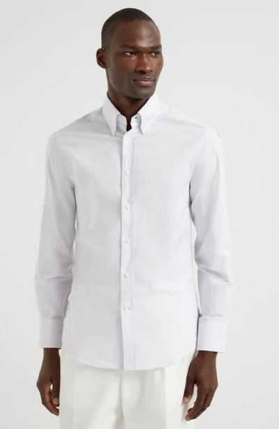 Brunello Cucinelli Striped Poplin Shirt In Lavender