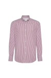 Brunello Cucinelli Man Shirt Burgundy Size M Cotton In Pink