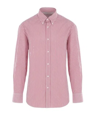 Brunello Cucinelli Striped Poplin Shirt In Pink