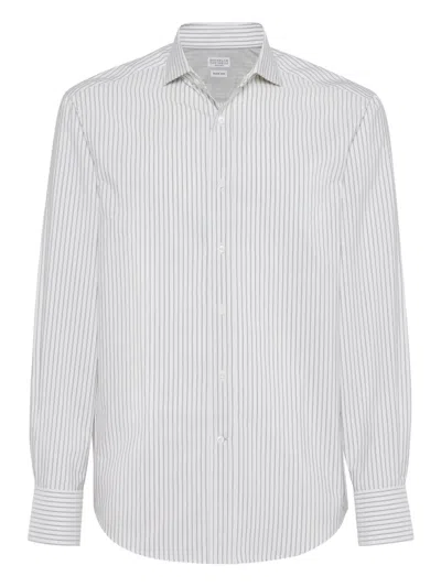 Brunello Cucinelli Striped Poplin Shirt In White