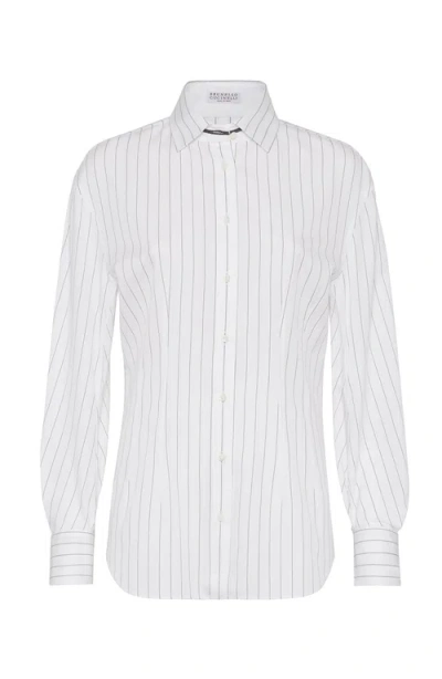 Brunello Cucinelli Striped Button-up Shirt In White