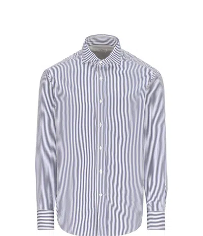 Brunello Cucinelli Striped Poplin Slim Fit Shirt In Multi