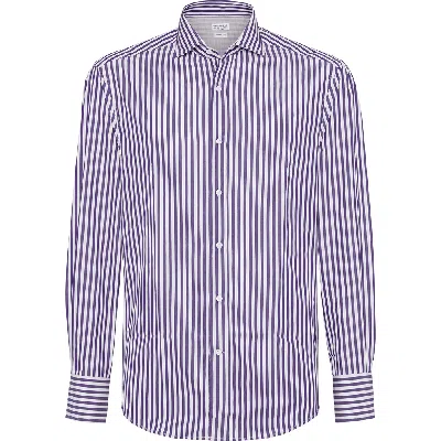 Brunello Cucinelli Striped Long-sleeve Cotton Shirt In Purple