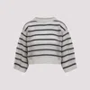 Brunello Cucinelli Linen Striped Rhinestone Pullover In Beige Freddo