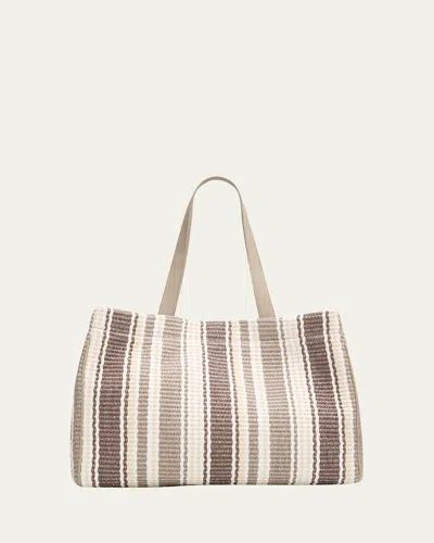 Brunello Cucinelli Striped Raffia Tote Bag In Brown