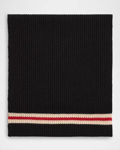 Brunello Cucinelli Striped Rib Knit Cashmere Scarf In Cwk68 Black