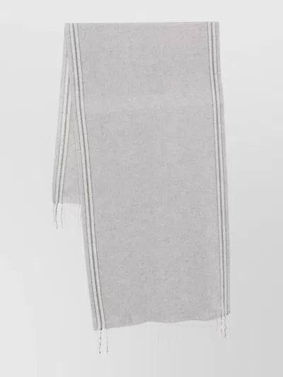 Brunello Cucinelli Striped Scarf With Fringe Detailing In Gray