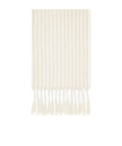 Brunello Cucinelli Striped Scarf With Pompoms In White
