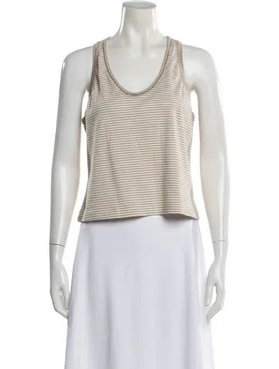 Pre-owned Brunello Cucinelli Striped Scoop Neck Top In White