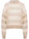 Brunello Cucinelli Striped Wool Crewneck Sweater In Neutrals