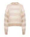 Brunello Cucinelli Striped Wool Crewneck Sweater In Nude