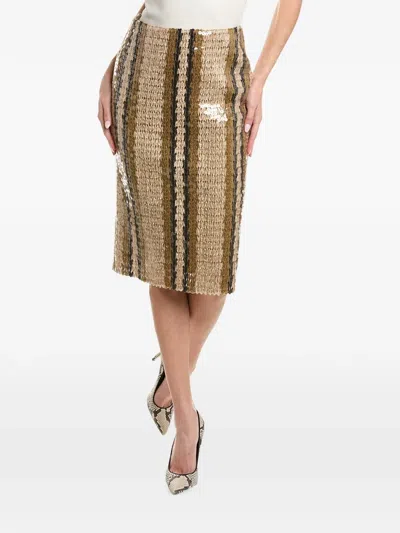 Brunello Cucinelli Striped Sequin-embellished Midi Skirt In Multi