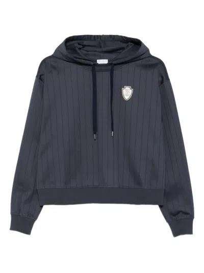 Brunello Cucinelli Striped Shield-patch Hoodie In Blue