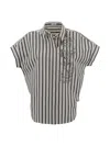 Brunello Cucinelli Striped Collared Top Embellished Detail