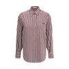 Brunello Cucinelli Logo Striped Long-sleeved Shirt In Red
