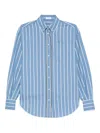Brunello Cucinelli Bead-embellished Striped Cotton And Silk-blend Poplin Shirt In Blue