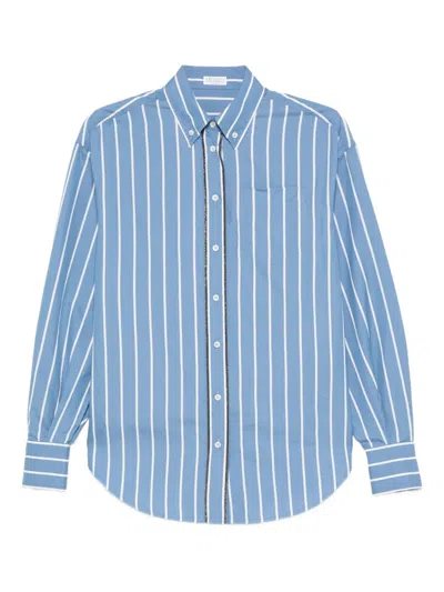 Brunello Cucinelli Striped Shirt In Blue