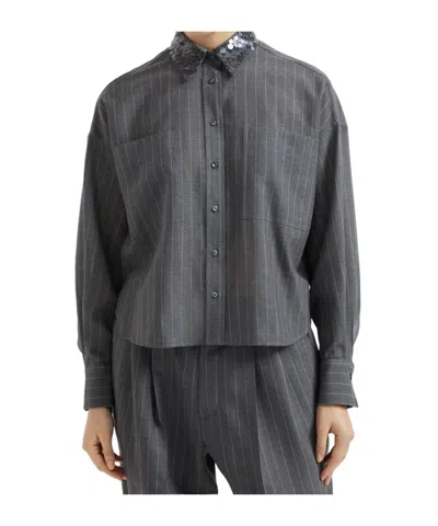 Brunello Cucinelli Striped Shirt In Gray