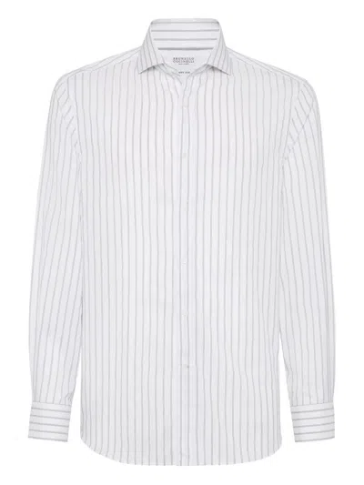 Brunello Cucinelli Men Striped Shirt In White
