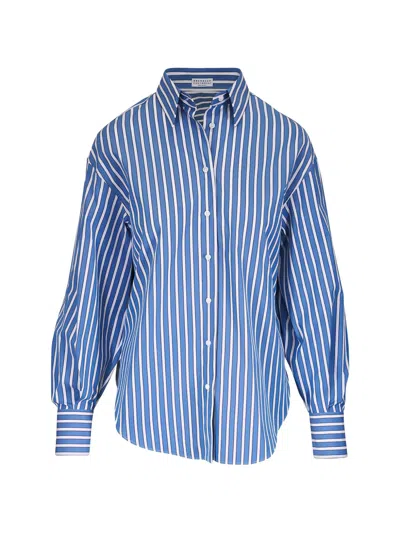 Brunello Cucinelli Striped Shirt In Blue