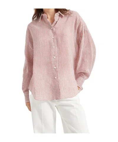 Brunello Cucinelli Linen-silk Organza Stripe Shirt In Bordeaux