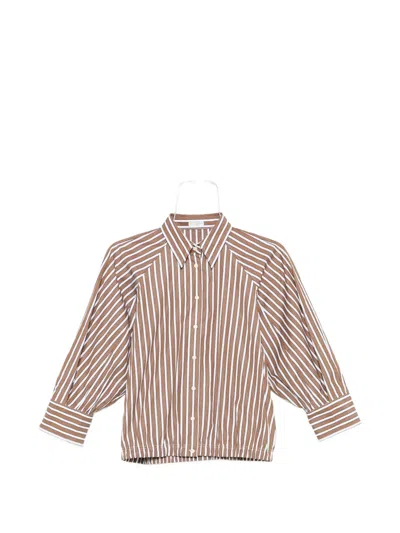 Brunello Cucinelli Striped Shirt In Brown