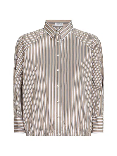 Brunello Cucinelli Striped Shirt In Brown