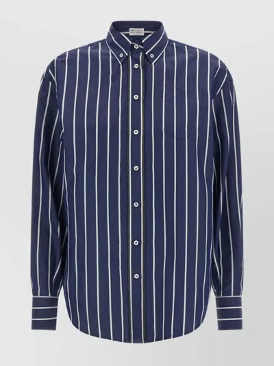 BRUNELLO CUCINELLI STRIPED SHIRT BUTTON-DOWN COLLAR