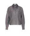 Brunello Cucinelli Striped Sequin Collar Long Sleeve Top In Gray
