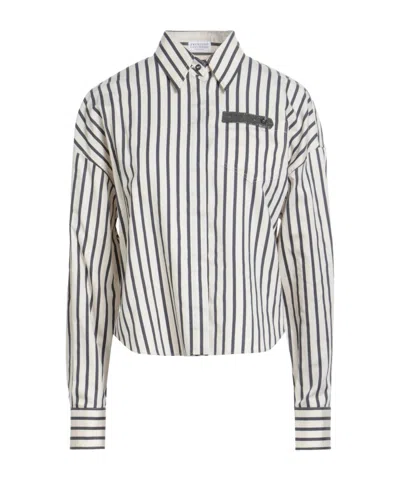 Brunello Cucinelli Striped Shirt In Ivory White