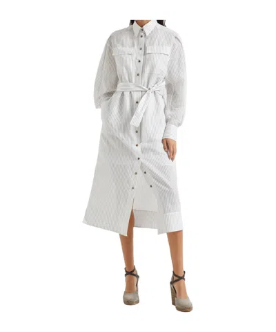 Brunello Cucinelli Striped Shirt Midi Dress In White