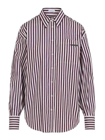 Brunello Cucinelli Striped Shirt In Pink