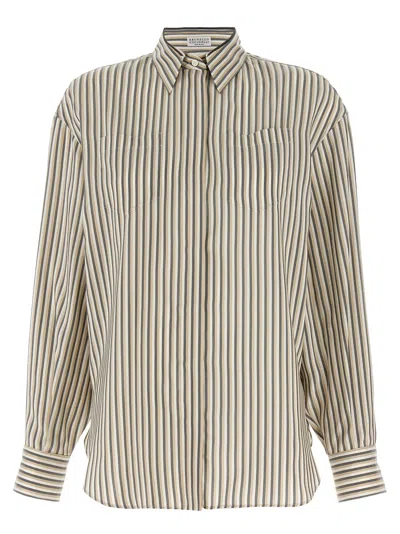 Brunello Cucinelli Striped Shirt Shirt, Blouse Multicolor In Neutral