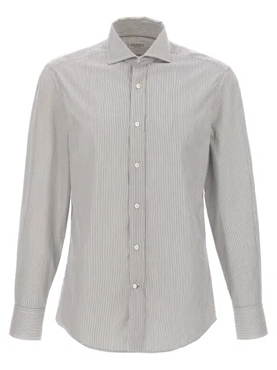 Brunello Cucinelli Striped Shirt Shirt, Blouse Multicolor In Gray