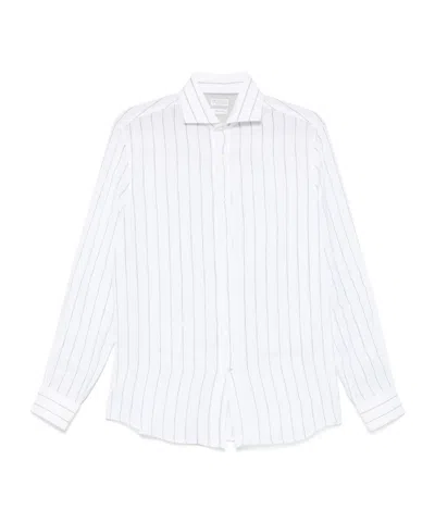 BRUNELLO CUCINELLI BRUNELLO CUCINELLI SPREAD COLLAR CHALK STRIPED EASY FIT SHIRT