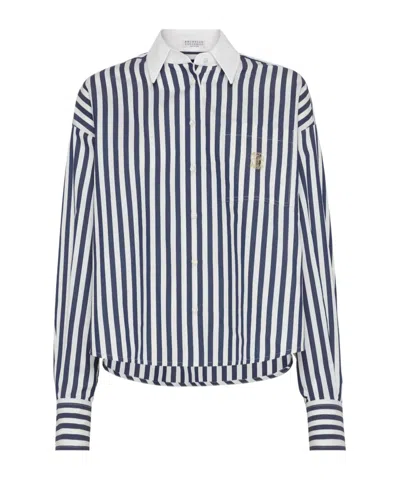 Brunello Cucinelli Striped Shirt In Blue