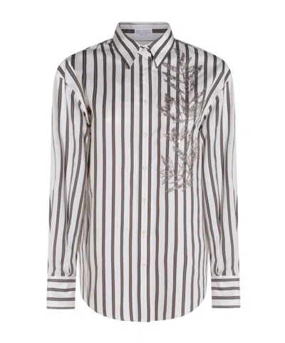 BRUNELLO CUCINELLI BRUNELLO CUCINELLI GLISTENING HERBARIUM EMBROIDERY POPLIN SHIRT