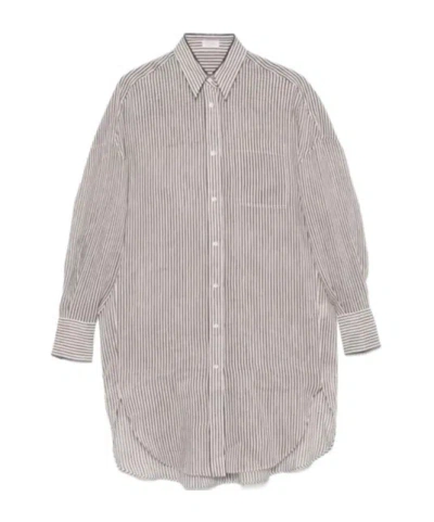 BRUNELLO CUCINELLI STRIPED LONG SHIRT