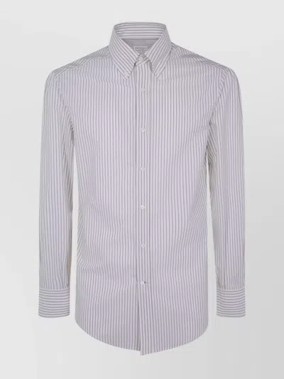 Brunello Cucinelli Striped Shirt With Button-down Collar In Blue