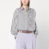Brunello Cucinelli White Shirt With Floral Embroidery On The Front And All-over Striped Motif In White