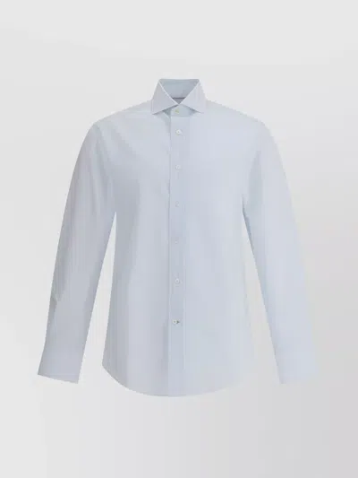Brunello Cucinelli Men Striped Shirt In Azure