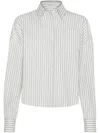 Brunello Cucinelli Women's Cotton And Silk Striped Poplin Shirt With Shiny Collar In Mint Green