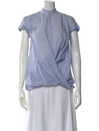 Pre-owned Brunello Cucinelli Striped Short Sleeve Blouse In Blue