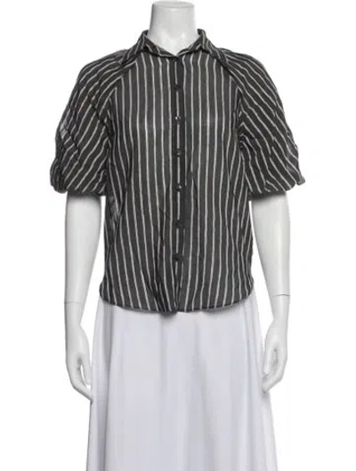 Pre-owned Brunello Cucinelli Striped Short Sleeve Blouse In Grey